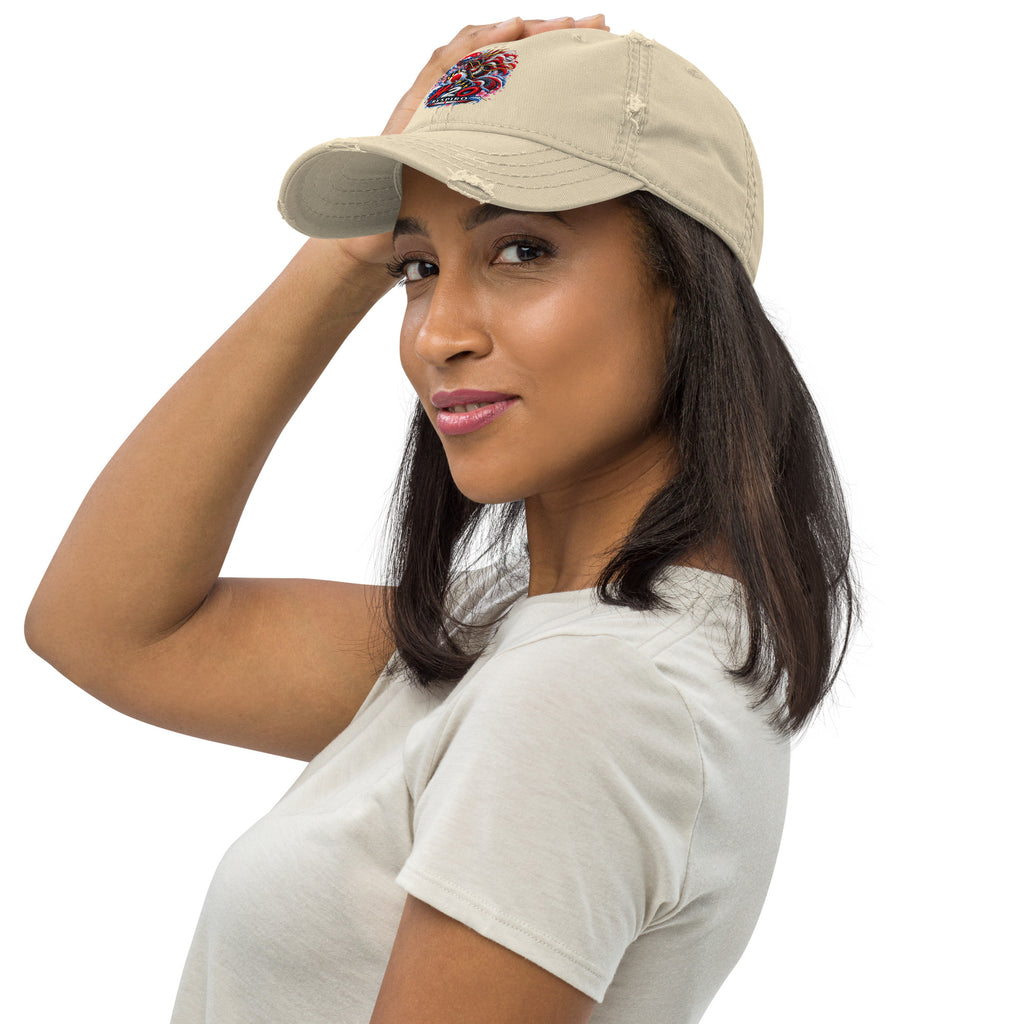 Casquette Dragon Flow – Édition Japon H2O RESPIRO beige, vue avant gauche avec motif dragon brodé.