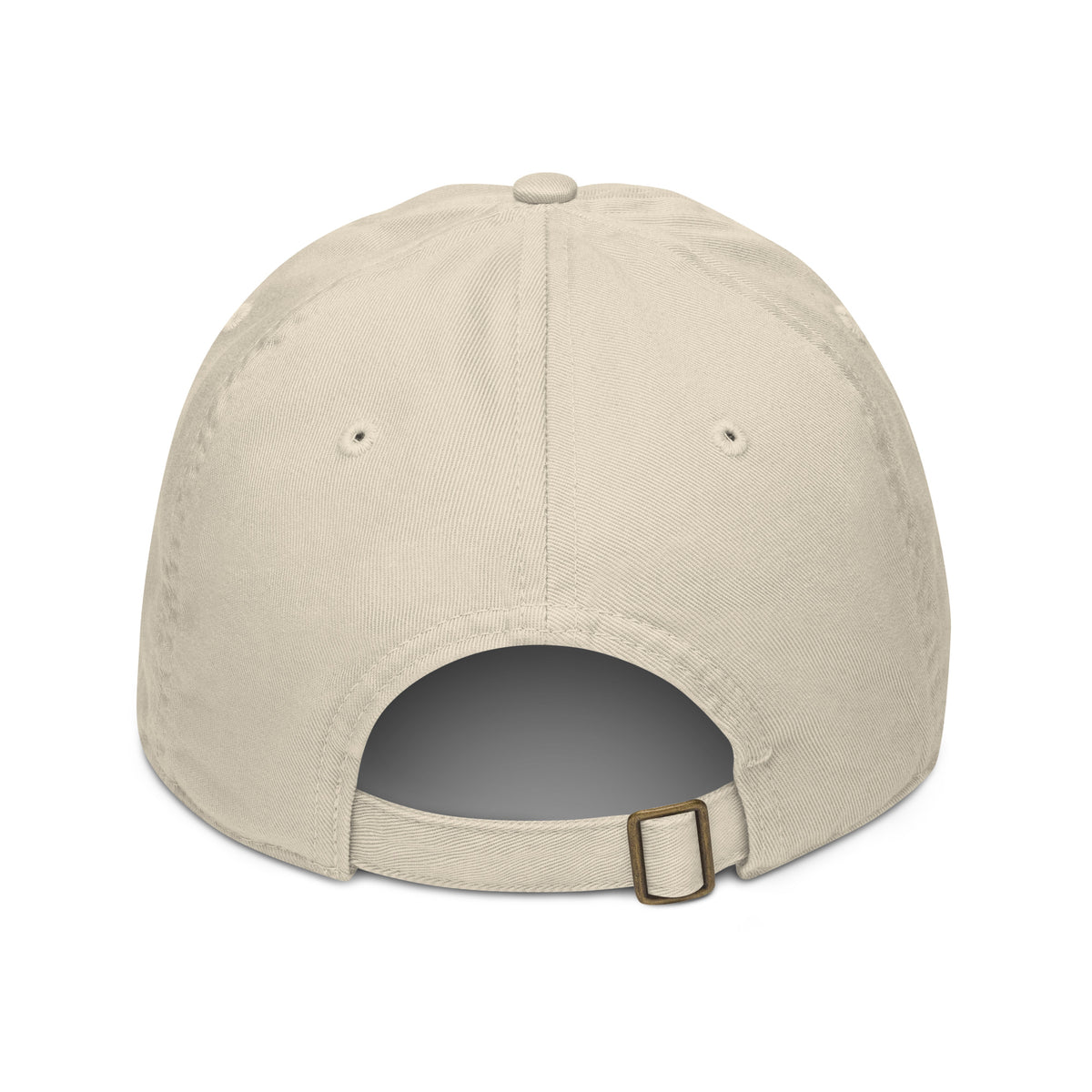 Casquette de baseball bio H2O RESPIRO beige en coton, vue de dos avec sangle réglable et boucle métallique.