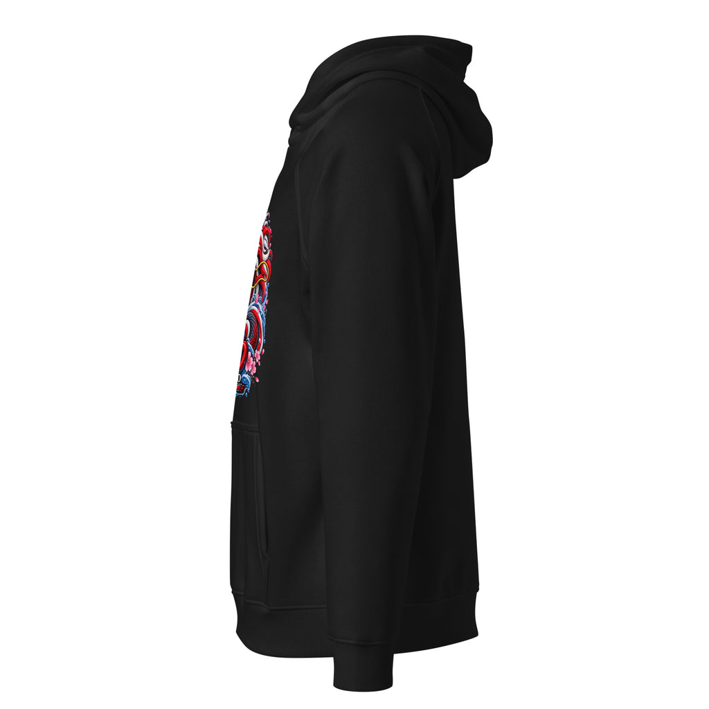 Hoodie Dragon Flow – Édition Japon H2O RESPIRO noir, vue de gauche avec grand motif Dragon Flow.