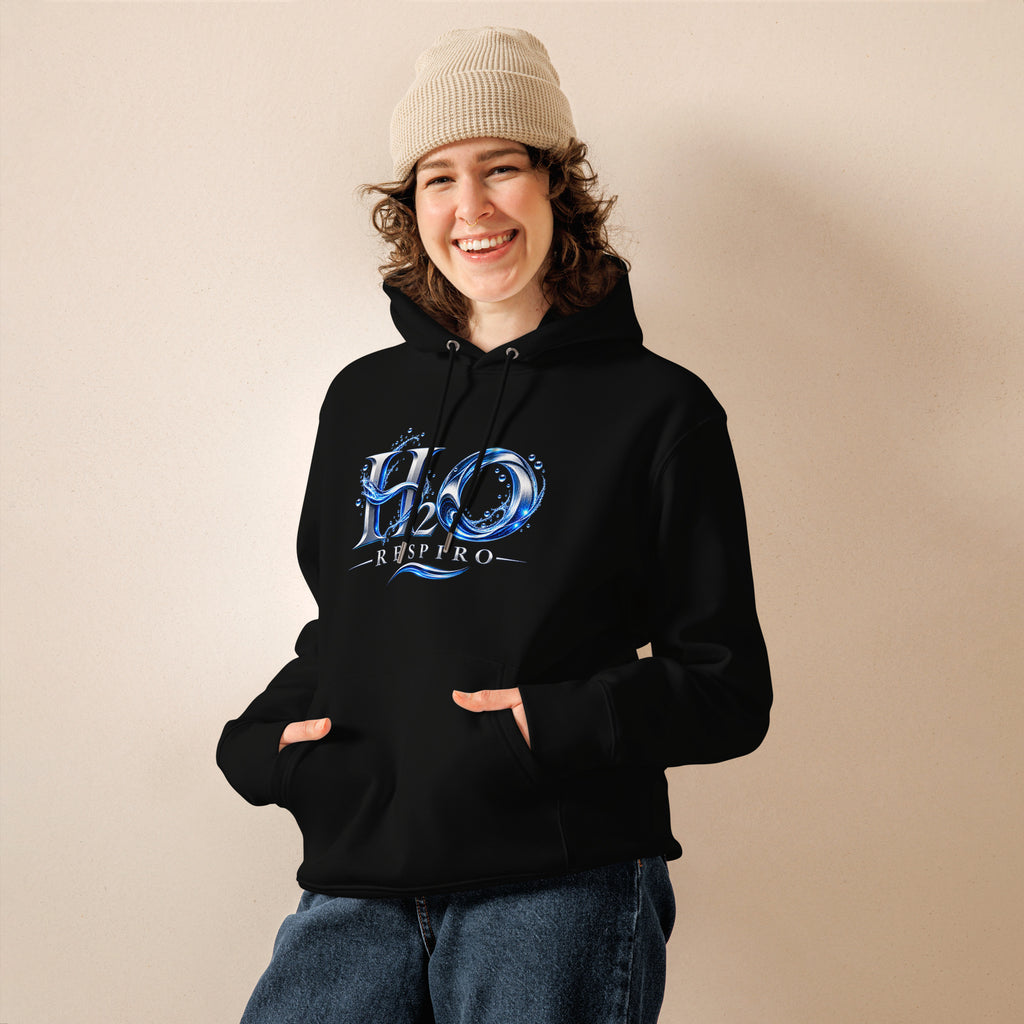 Hoodie premium H2O Signature H2O RESPIRO, noir, vue de face.