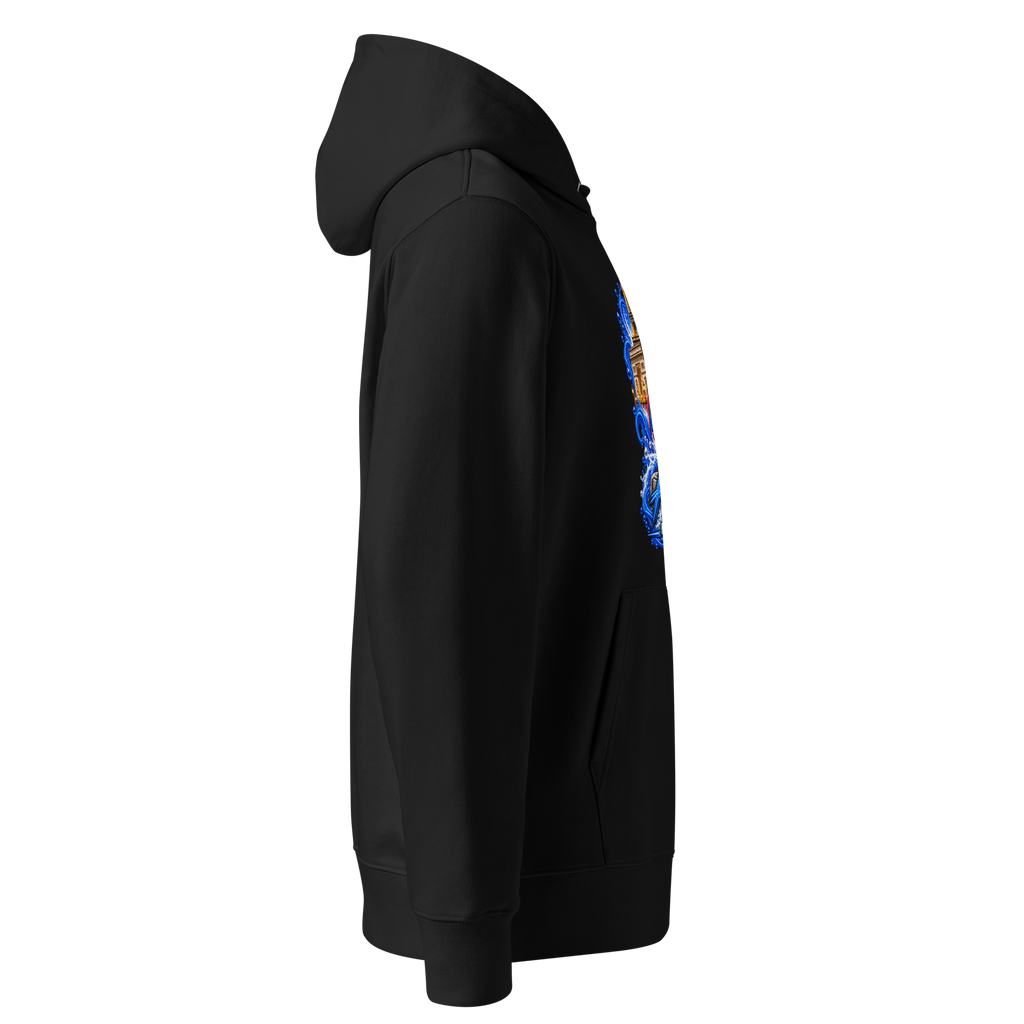 Hoodie premium Dragon Flow – Édition France H2O RESPIRO, noir, vue de profil droit.