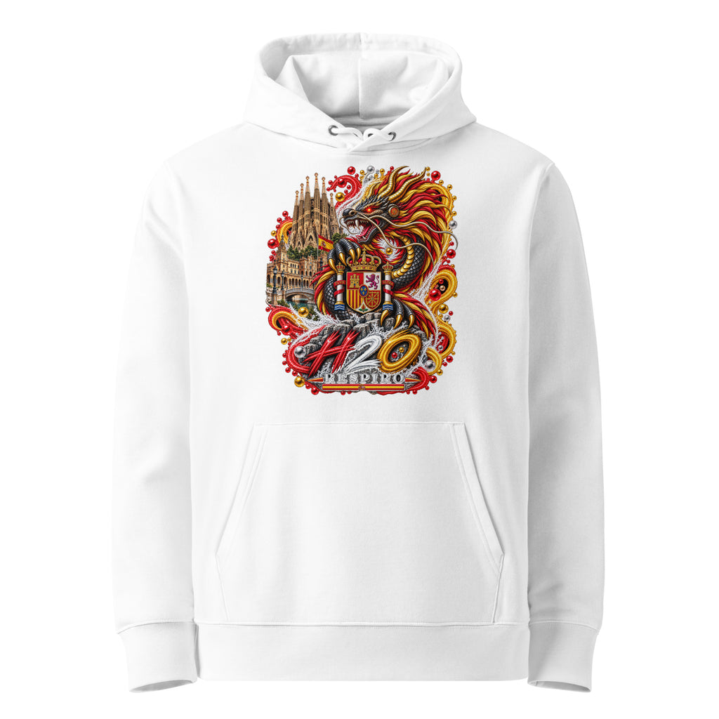 Hoodie premium Dragon Flow – Édition Espagne H2O RESPIRO, blanc, vue de face.