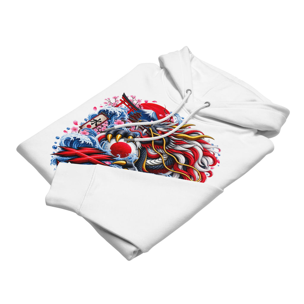 Hoodie premium Dragon Flow – Édition Japon H2O RESPIRO, blanc, vue de face.