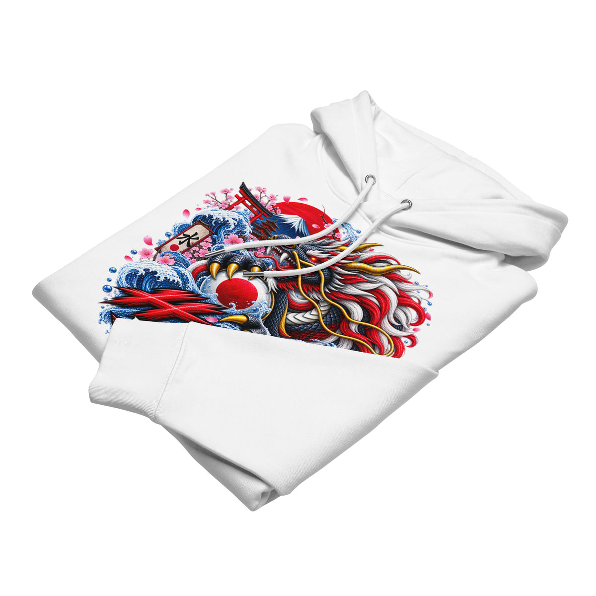 Hoodie premium Dragon Flow – Édition Japon H2O RESPIRO, blanc, vue de face.