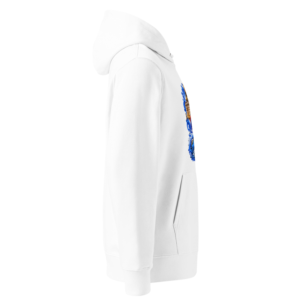 Hoodie premium Dragon Flow – Édition France H2O RESPIRO, blanc, vue de profil droit.