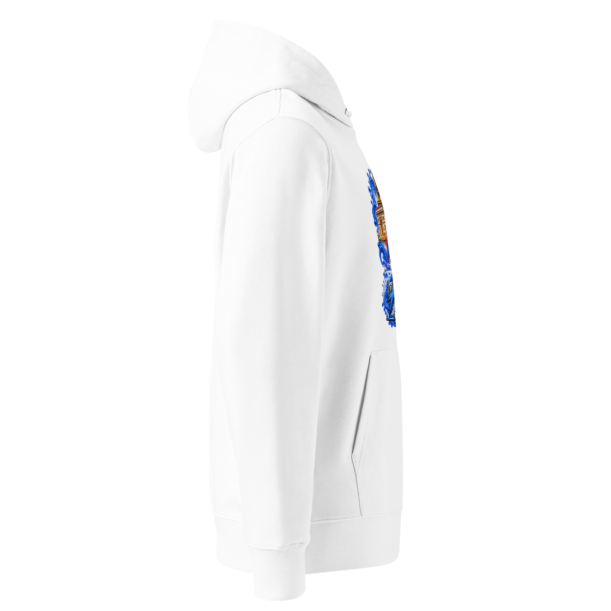 Hoodie premium Dragon Flow – Édition France H2O RESPIRO, blanc, vue de profil droit.