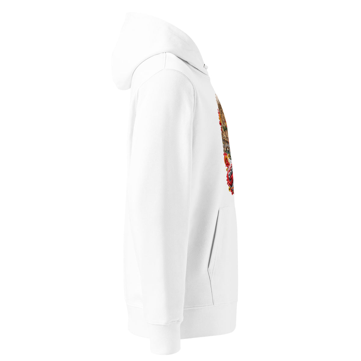 Hoodie premium Dragon Flow – Édition Espagne H2O RESPIRO, blanc, vue de profil droit.