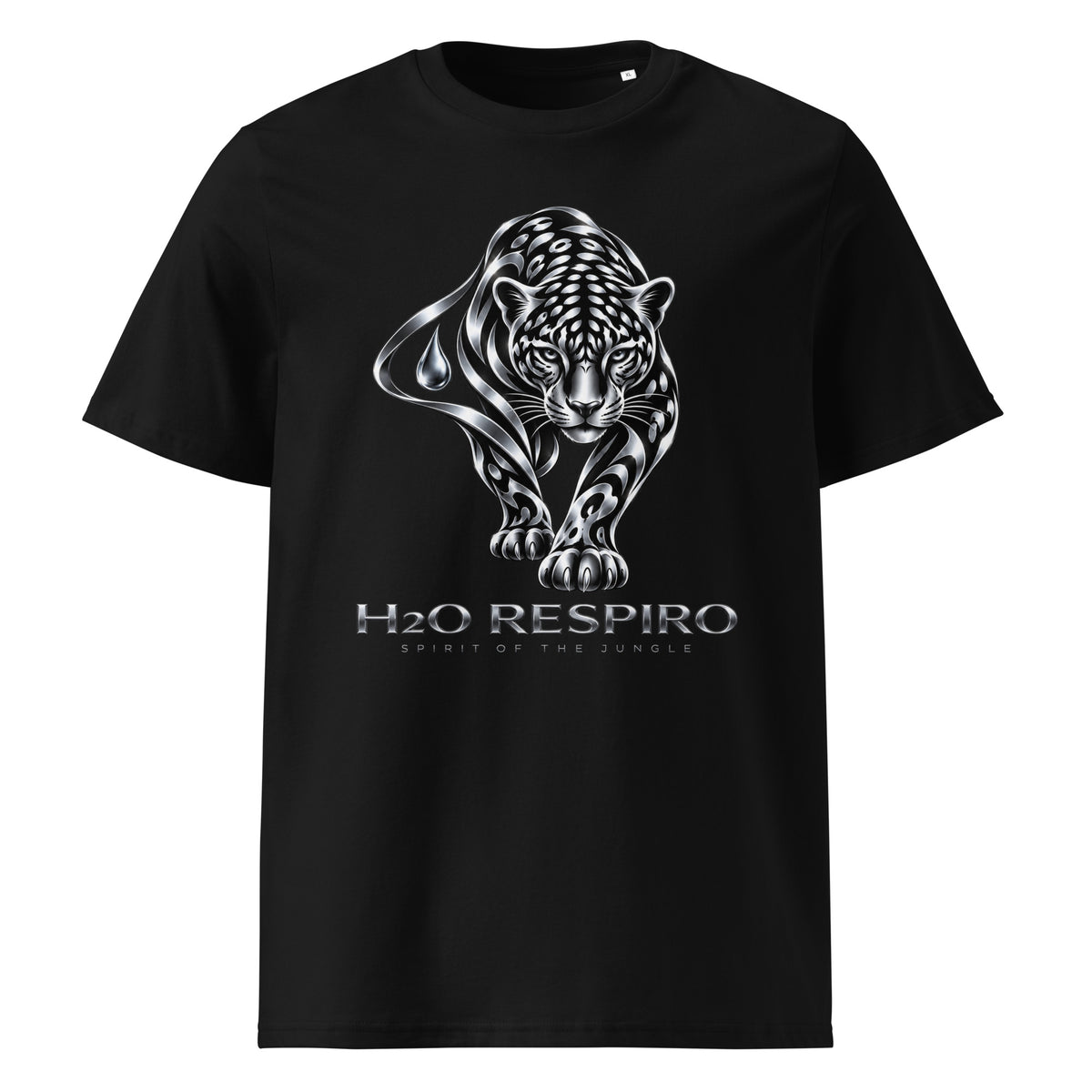 Unisex Jaguar T-shirt – H2O RESPIRO ANIMALS Edition, black, front view