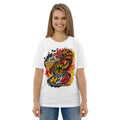 T-shirt unisexe Dragon Flow – Édition Allemagne de H2O RESPIRO, blanc en coton, avec un grand motif dragon coloré sur le devant.


